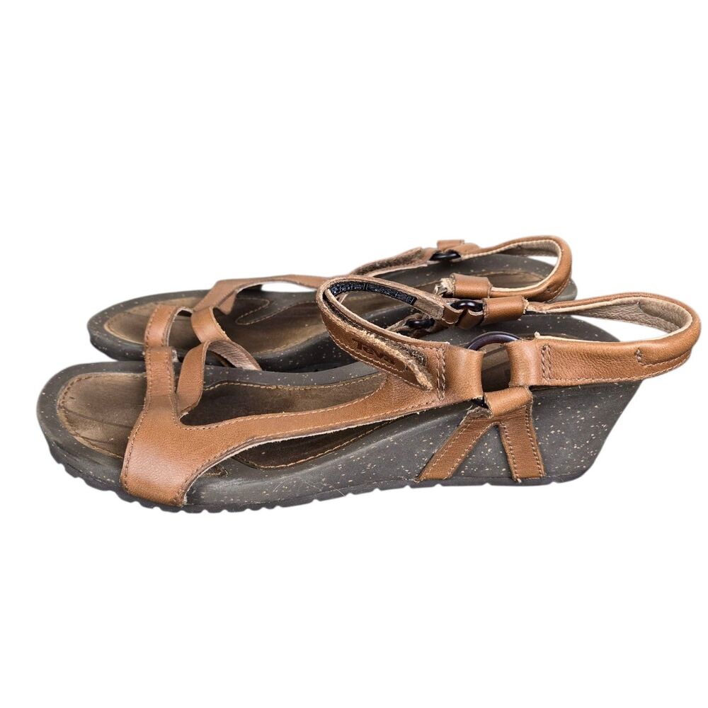 Teva Cabrillo 1001027 Strap Wedge Sandals Brown Leather Size 9.5 Ankle Strap - Picture 3 of 12